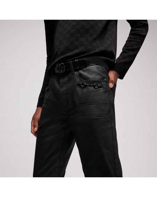 Gucci Black Flared Coated Cotton Twill Denim Pants for men