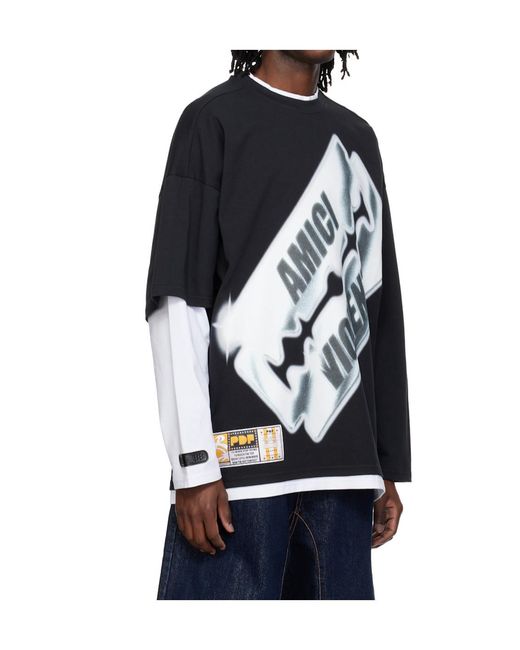 PDF CHANNEL Black Pdf Blade Layered Long Sleeve T-Shirt for men