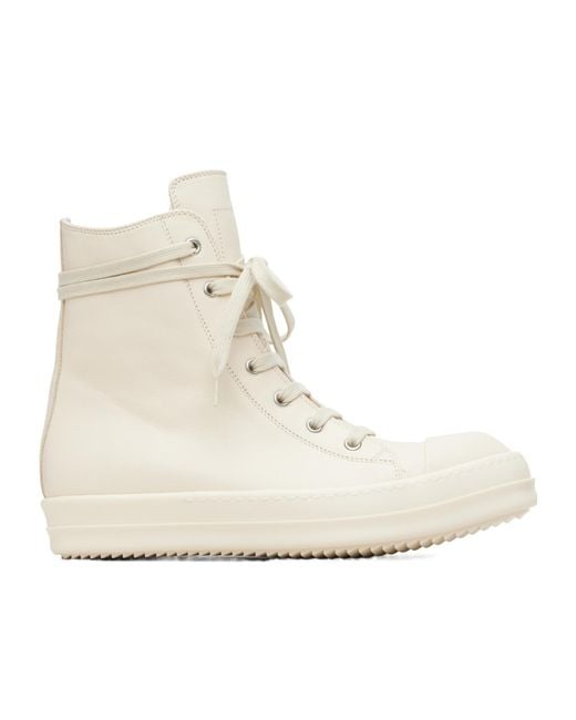 Rick Owens Natural Lace-Up High-Top Casual Sneakers for men