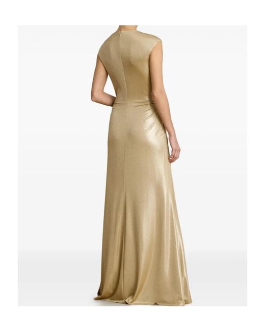 Ralph Lauren Metallic Twist-Front Cap-Sleeve Maxi Gown