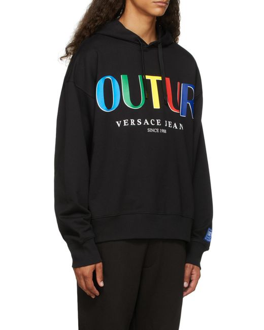 Versace Jeans Black Couture Logo Print Drawstring Hoodie for men