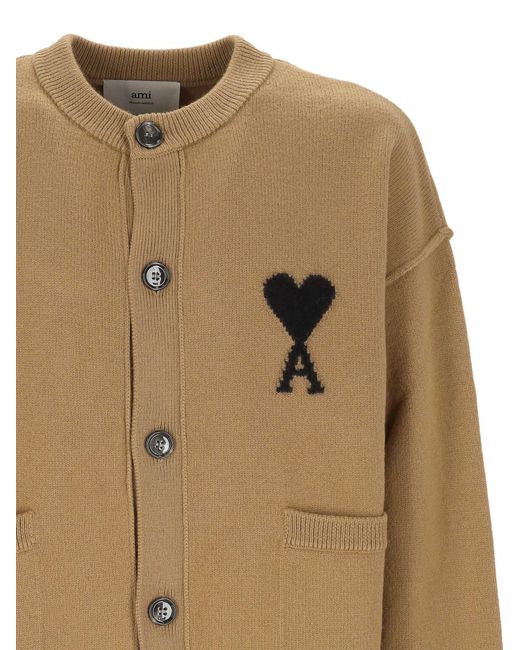 AMI Brown Ami De Coeur Buttoned Cardigan for men