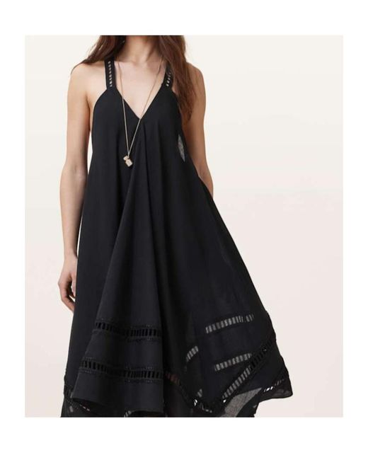 AllSaints Black Lace-Insert Asymmetric Day Dress