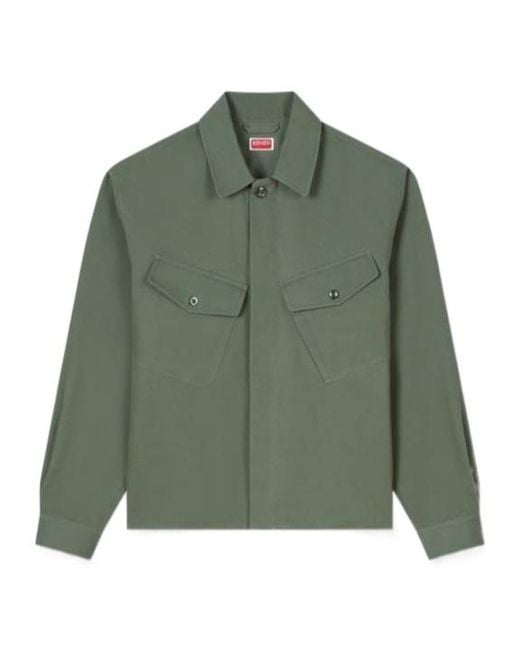 KENZO Green Long-Sleeved Overshirt for men