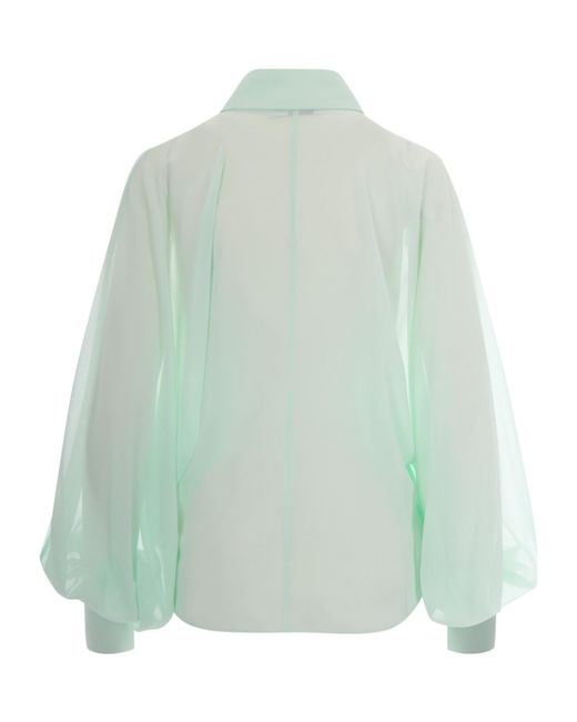 Patrizia Pepe Green Puff-Sleeve Sheer Shirt