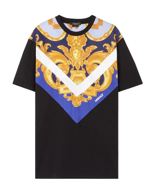 Versace Blue Medusa-Print Detail T-Shirt for men