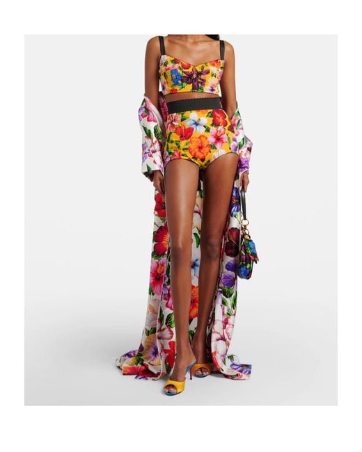 Dolce & Gabbana Red Floral Silk-Blend Shorts