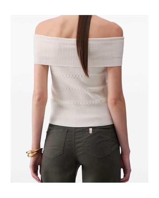 Liu Jo Gray Bardot Buttoned Knitted Top