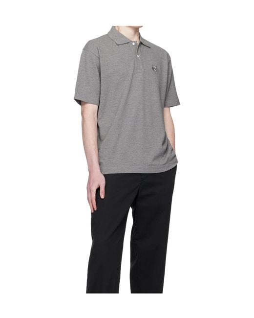 Maison Kitsuné Gray Lapel Short Sleeve Polo Shirt for men