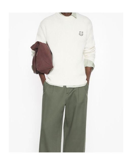 Maison Kitsuné White Maison Kitsuné Fox Head Ribbed Jumper for men