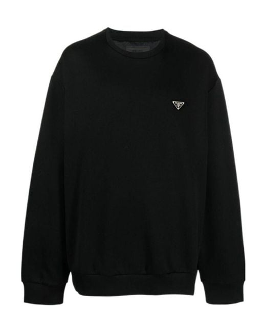 Prada Black Logo Plaque Round-Neck Sweatshirt for men