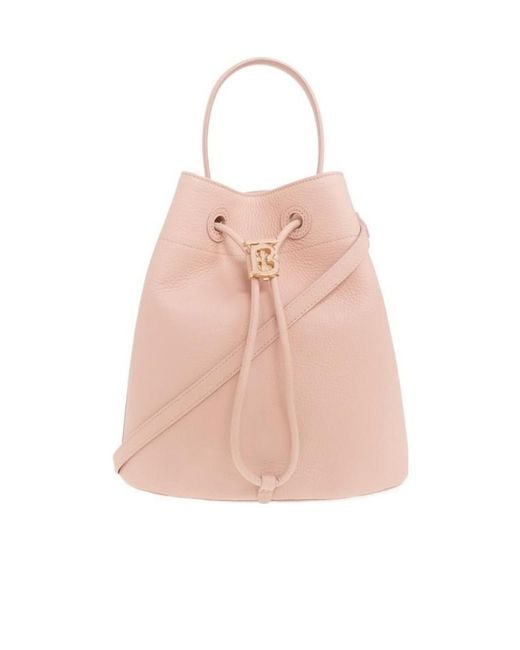 Burberry Pink Logo Plaque Drawstring Bucket Bag