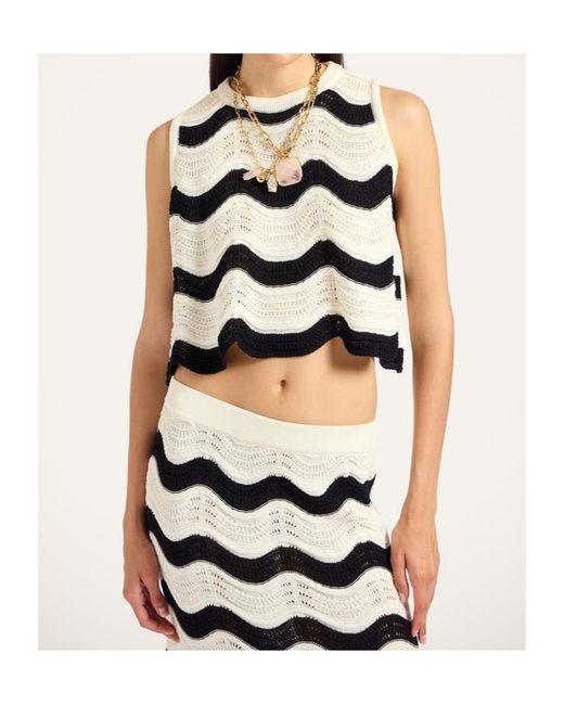 LaDoubleJ White Wave-Pattern Knitted Top