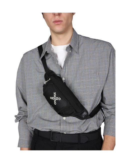 KENZO Gray Long-Sleeved Checked Shirt for men