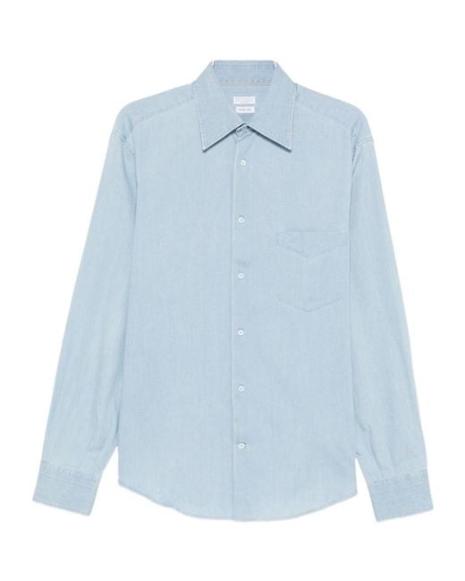 Brunello Cucinelli Blue Pocket Shirt for men