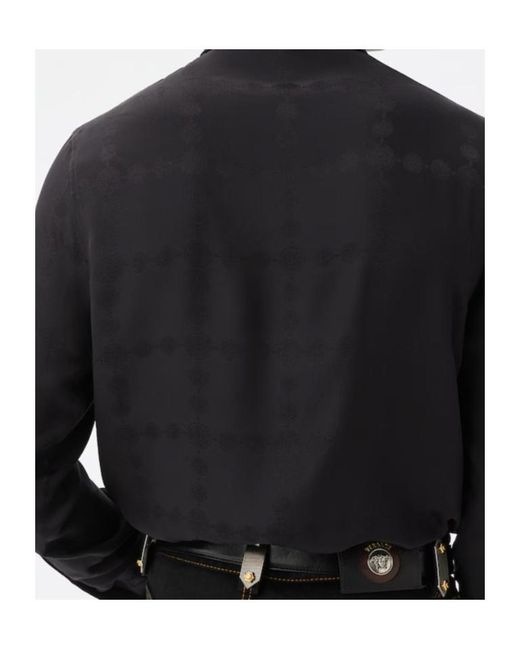 Versace Black Jacquard Silk Crêpe Satin Silk Shirt for men