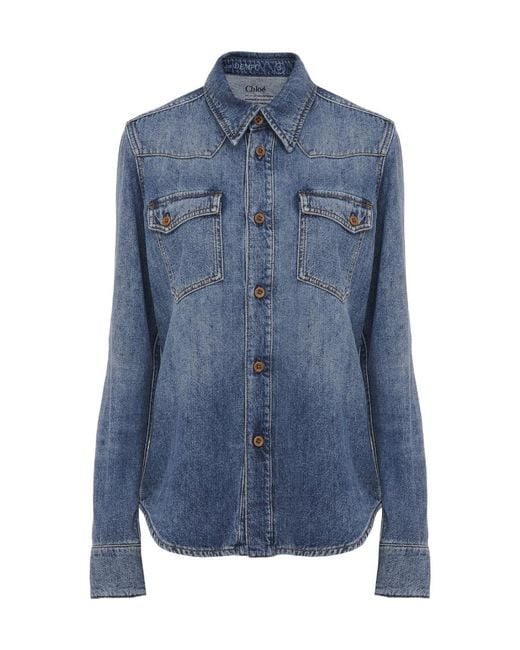 Chloé Blue Long-Sleeved Denim Shirt