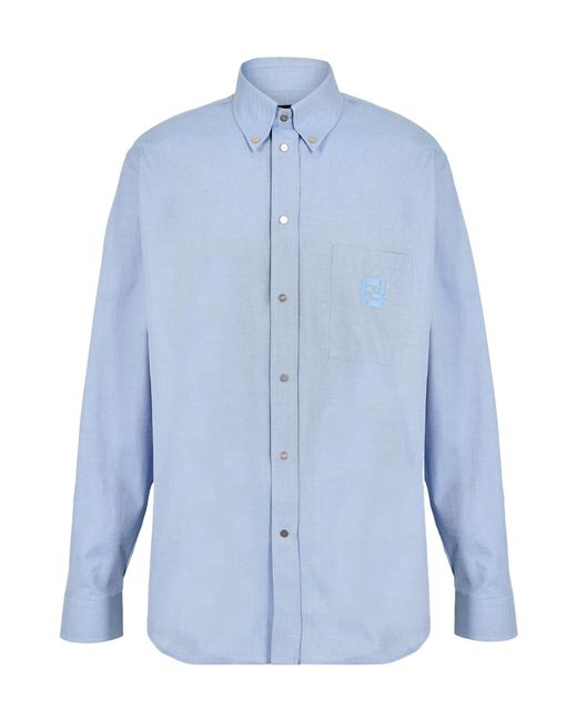 Fendi Blue Solid Color Shirt for men