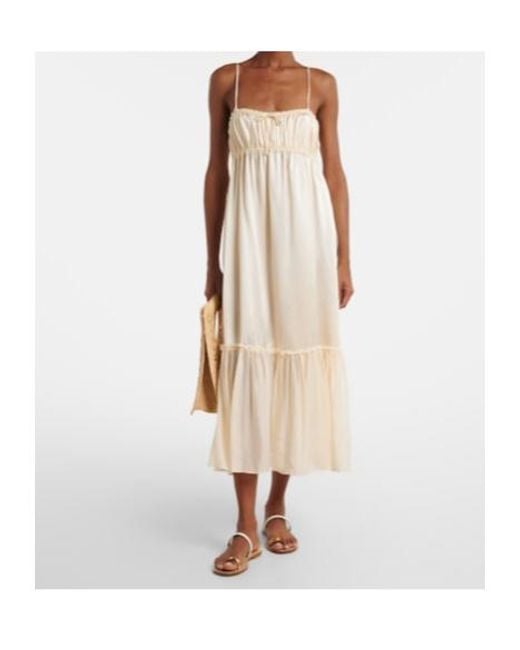 Ulla Johnson Natural Marielle Ruched Silk Midi Dress