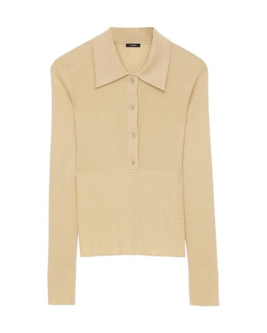 Joseph Natural Ribbed Long Sleeved Polo Top