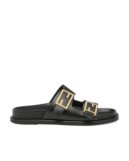 Fendi Black Ff Plaque Slides