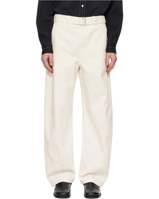 Lemaire White Twisted Belted Straight-Leg Trousers