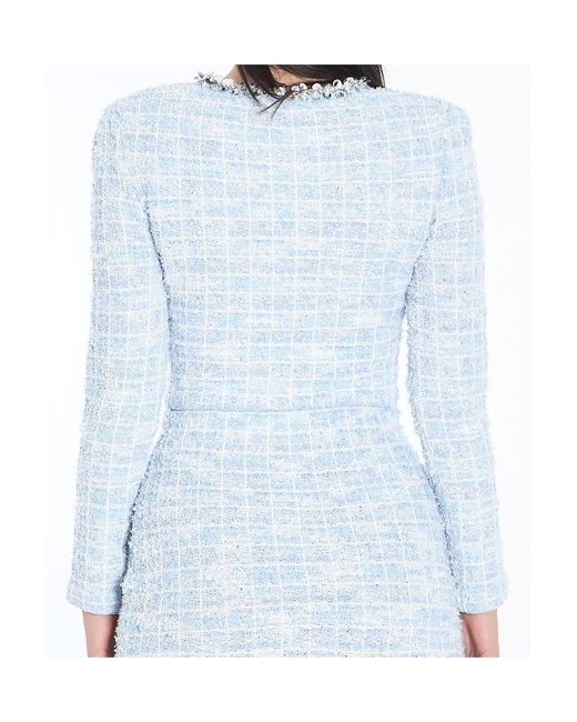 Self-Portrait Blue Cropped Tweed Blazer