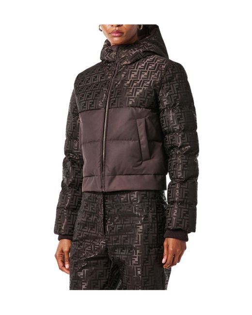 Fendi Brown Cropped Monogram Print Puffer Jacket