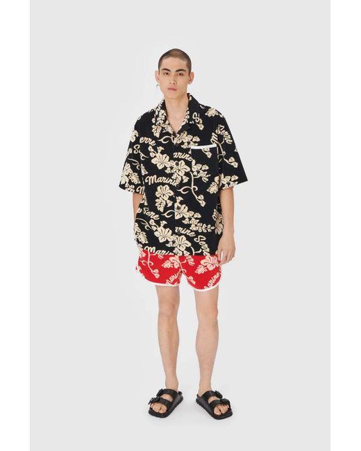 MARINE SERRE Black Patterned-Jacquard Terry-Cloth Shirt for men