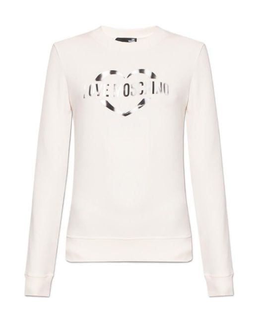 Moschino White Logo-Print Slim Fit Sweatshirt