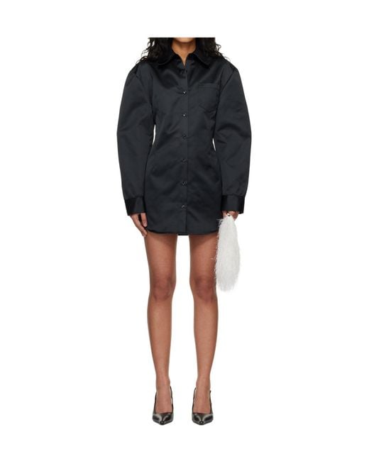 Frankie Shop Black Akita Satin Cinched Long-Sleeved Mini Dress