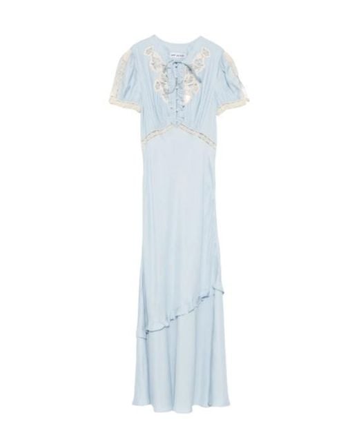 Self-Portrait Blue Ruffled Lace-Trim Midi Dress