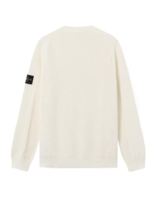 Stone Island White Textured Logo Knitted Sweater for men