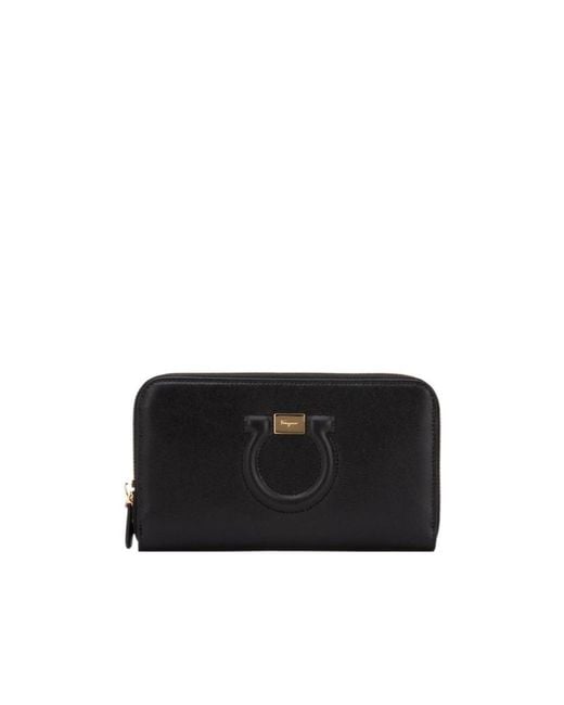 Ferragamo Black Gancini Zip-Around Wallet