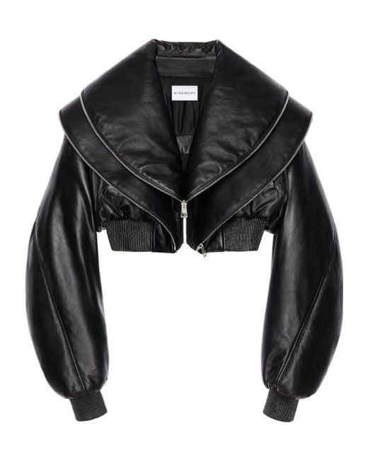 Givenchy Black Cropped Bomber With Zipped Shawl Collar