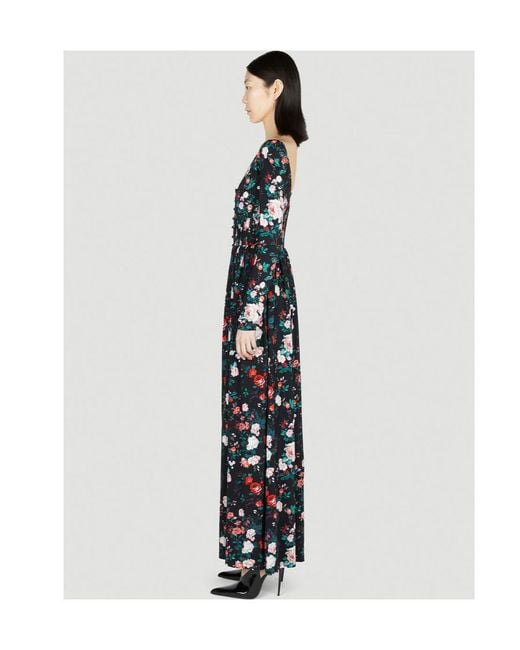 Rabanne Black Rose-Print Ruched Maxi Dress