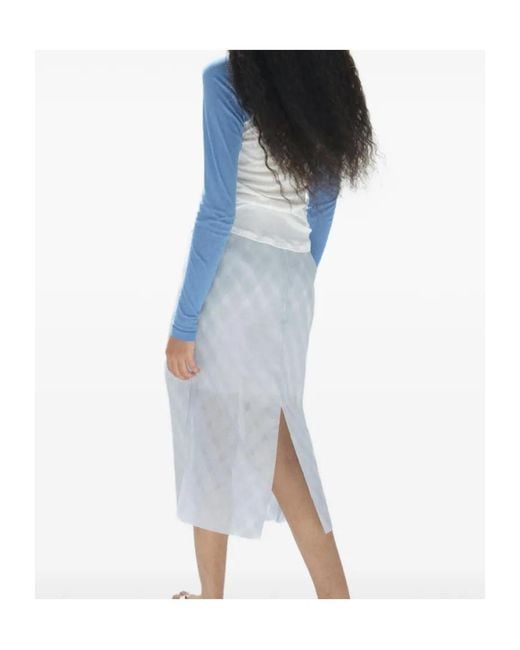Auralee Blue Plaid Midi Skirt
