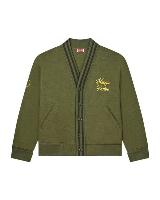 KENZO Green Paris Chainstitch Embroidered Cardigan for men