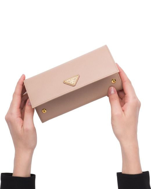 Prada Pink Logo Plaque Fold Continental Wallet