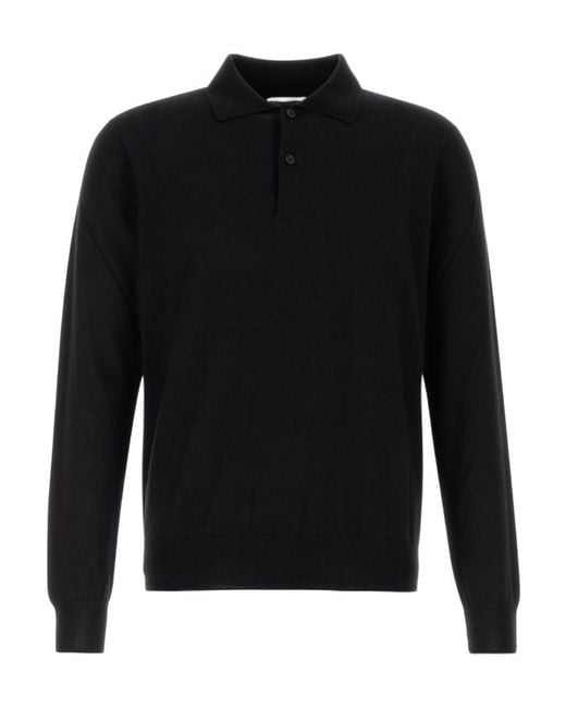 The Row Black Long-Sleeved Knitted Polo Shirt for men