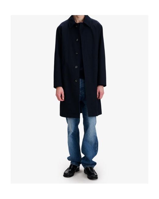 A.P.C. Blue Long-Sleeved Trench Coat for men