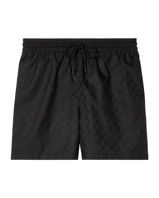 Gucci Black Monogrammed Drawstring Swim Shorts for men