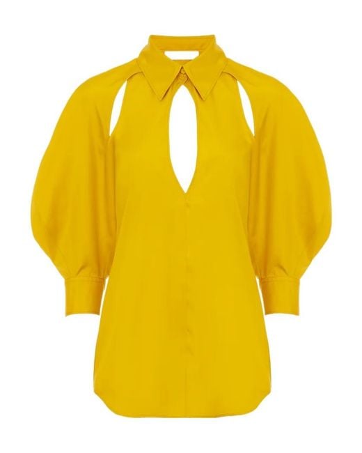 Chloé Yellow Open-Shoulder Silk Blouse