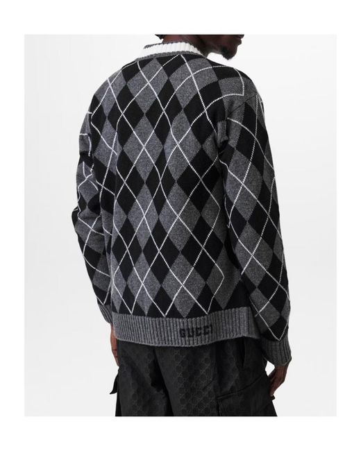 Gucci Gray Diamond Pattern Knitted Cardigan for men