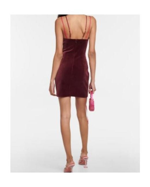 Nensi Dojaka Red Cutout Velvet And Mesh Minidress