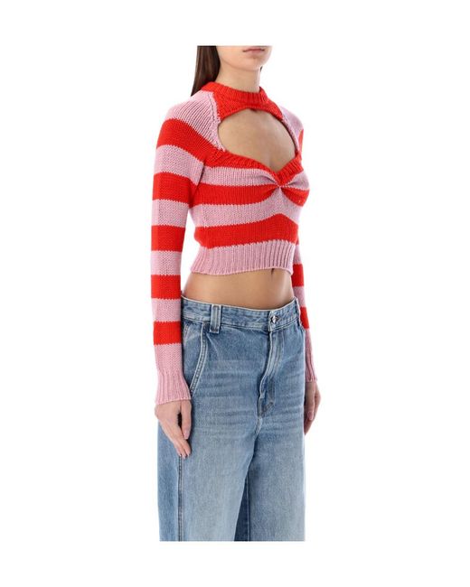 Marni Red Striped Cut-Out Knitted Jumper