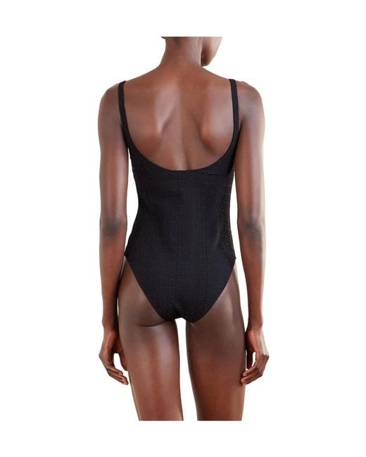Lisa Marie Fernandez Black Stretch-Seersucker Swimsuit