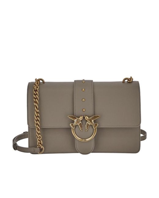 Pinko Gray Love One Classic Logo Plaque Crossbody Bag