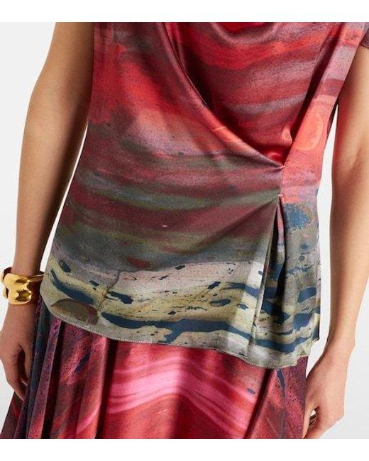 Roksanda Red Printed Draped Silk Satin Top