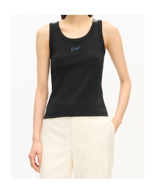 KENZO Black Logo Ribbed Tank Top